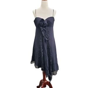 Y2k Silk Dress Black Bias Cut A.B.S Evening Asymmetrical Hem Midi Dress - Size 6